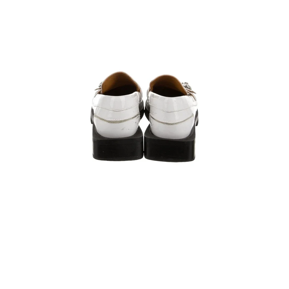 Ganni Leather Crystal Embellished Loafers Womens 7 White Good Chunky Lug Sole - Picture 4 of 6